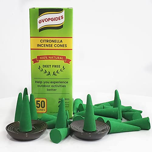 Citronella Incense Cones (50 Cones) Made with Plant Based Ingredients/Citronella Oil/Lemongrass/Rosemary Oil/Includes Ceramic Dishes