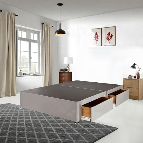 Divanbedsdeals Double Chenille Divan Bed Base With 2 Storage Drawers (Same Right Side) | 4FT6 Double Charcoal Chenille Base (W= 135 x L= 190 CM)