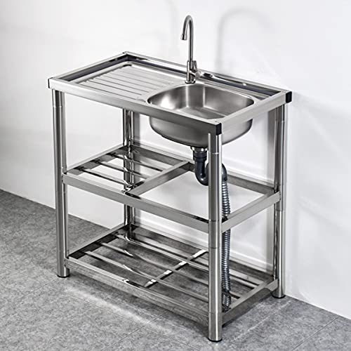 HUMNZR Moderne Edelstahl Spülbecken Küchenspüle Doppelspüle Küche Campingküche Spültisch Mobiles Edelstahlspülbecken Spüle,threefloors