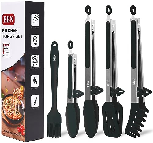 Küchenzange, Zange zum Kochen, 5 Stück, 9-Zoll- und 12-Zoll-Küchenzange mit Silikonspitzen, -40℉—428℉ Silikonzange, hitzebeständige und langlebige Zange mit Silikonspitze