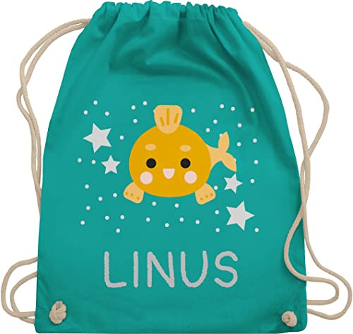 Turnbeutel Rucksack - Goldfisch Fisch Kinder - Unisize - Türkis - kita beutel personalisierte+kinder+rucksäcke fische fischen name stoffbeutel sporttasche kindergarten jungen wechselbeutel