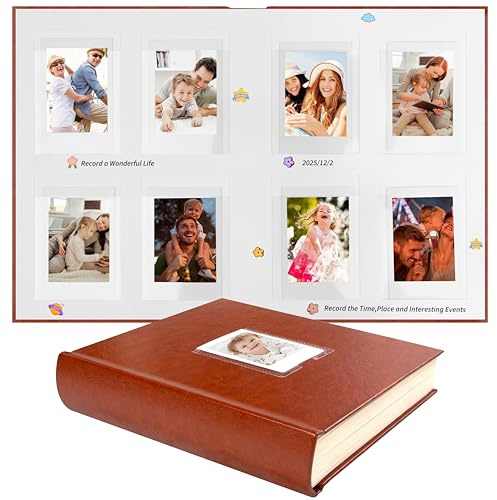 Ruibytree 128 Pockets Instant Mini Photo Album for 2x3 Pictures, Faux Leather Hardcover Fits Polaroid Photo Albums with Writing Space for Fujifilm Instax Mini Series Instant Film, Brown