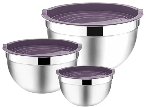 Nobel Mixing Bowl Set of 3, Stainless Steel Nesting Bowls Heavy Duty & Dishwasher Safe, Space-Saving Storage Metal Bowl, Air Tight Black lids (14,16 & 18 cm Diameter)