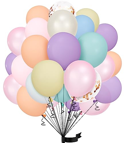 30Stück Macaron Luftballon Set, 12 Zoll Metallic Chrom Macaron Konfetti Ballons Helium ballon Latex,für Geburtstag, Hochzeit, Dekoration