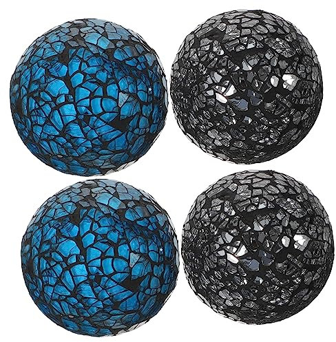 Garneck Mosaic Glass Sphere Balls Decorative Orbs Set of 4 Blue and Black Tabletop Ornaments Home Decor Centerpiece for Bowls and Vases