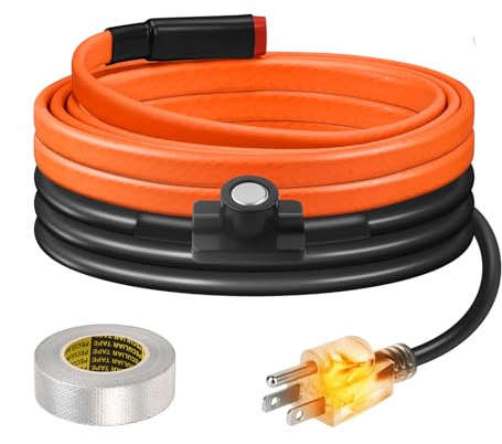 3FT Heat Tape for Water Pipes Freeze Protection IP65 Waterproof 8W/FT 110V,BDDFOTO Water Pipe Heat Cable With Thermostat Self-Regulating Pipe Heater for House Garden/RV Camper