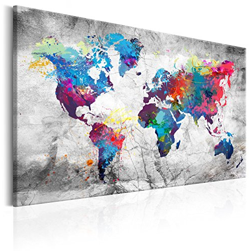 B&D XXL - Akustikbild Bilder Akustikschaum Hochleistungsschallabsorber Schallschutz Leinwand 1 tlg Wandbild Raumakustik Schalldämmung Weltkarte Kontinente Welt Karte k-A-0179-b-d