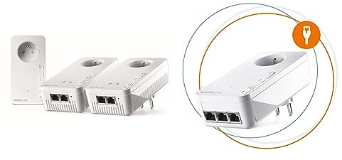 devolo Magic 2 WiFi 5 (AC) Multiroom Kit : 3X Adaptateurs CPL WiFi, Prise Gigogne & Magic 2 LAN Triple Adaptateur d'extension : 1x Adaptateur CPL, Prise Gigogne (2 400 Mbits, 3X Gigabit Ethernet)