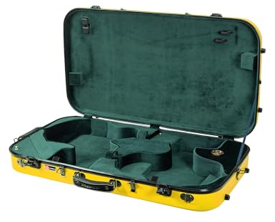 Crossrock Fiberglass Double Case for Mandolin & 4/4 Violin – Fits A & F-Style | Yellow Gloss Finish, TSA Lock, Backpack Straps, Accessory Storage – Pro Tour Series