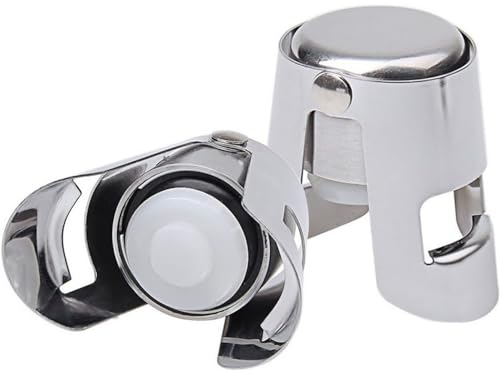 2 Pieces Champagne Stopper, Stainless Steel Vacuum Sealed Wine Sparkling Bottle Closure Sealer Silver