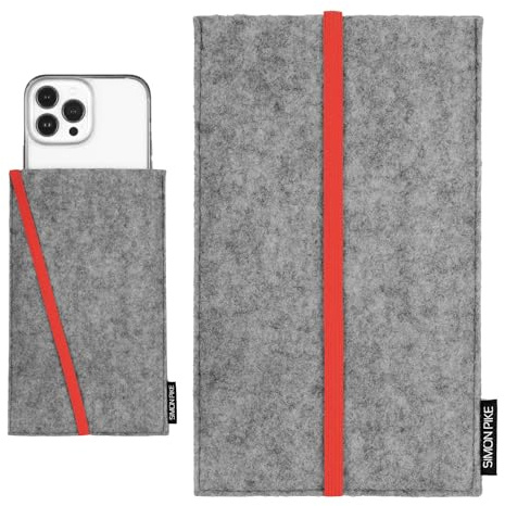 SimonPike Handyhülle mit Gummiband passend für Samsung Galaxy S26 Ultra | S25 Ultra | S24 Ultra | S23 Ultra (Gr. S) | Phoenix grau Filztasche aus Wollfilz