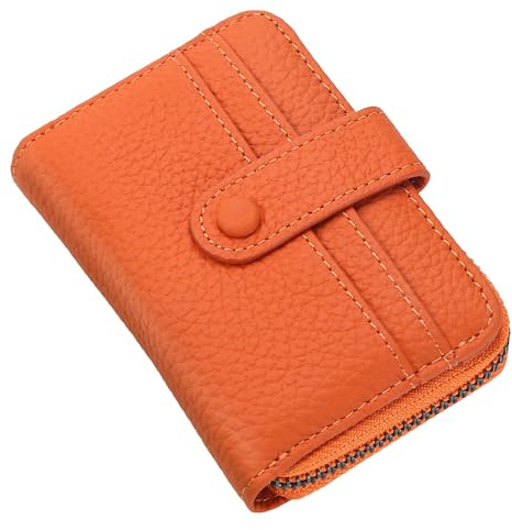 ILIYAH Frauen Geldbörse RFID-Blockierung Leder kompakte Geldbörse für Frau Reißverschluss Münztasche kleine Damen Geldbörse(Orange)