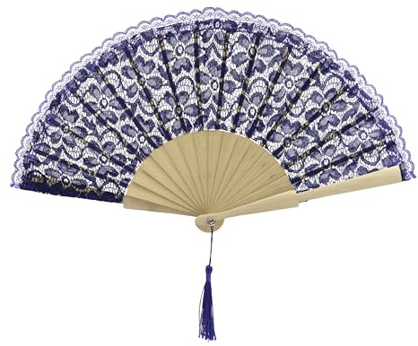 MAPIMANIA - Fächer Damen Marineblau aus Spitze faltbar für Hochzeit | Leicht und zusammenklappbar