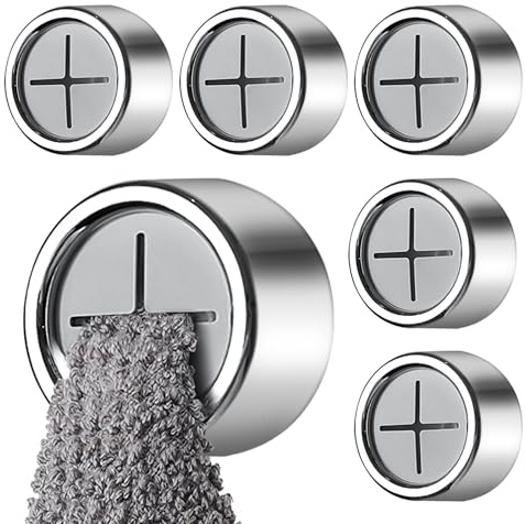 kurkip 6pcs Luxury Self Adhesive Circular Kitchen Bathroom Towel Holder, Suction Towel Hooks for Wall-Mounted Tea Towel Holders for Bathrooms and Home Gadgets, No Need for Drilling