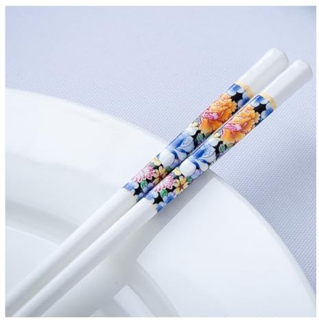 Set di bacchette cinesi in porcellana, confezione regalo con motivo floreale smaltato, set regalo di bacchette riutilizzabili lavabili in lavastoviglie con custodia, bacchette in ceramica di osso