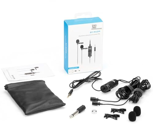 BY-M1DM - Micrófono de solapa omnidireccional de doble cabeza para smartphones, grabadoras de audio, PC, etc