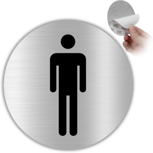 LEIASA | WC-Schild Männer - Ø 10 cm - Aluminium - Herrentoilette Piktogramm | Türschild Herren, Aufkleber Männer Waschraum, Hinweisschild Mann Sanitär, Plakette Männer Urinal, Symbol Jungen Klo