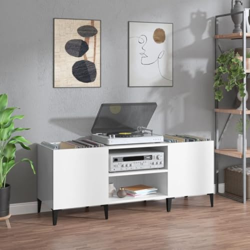 Prissent TV-Schrank aus mehrschichtigem Holz, glänzend, weiß, 121 x 38 x 48 cm, Mehrzweckregal für Wohnzimmer