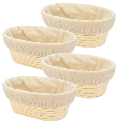 4PACK 8 inch Oval Bread Proofing Basket Banneton Bread Dough Proofing Rising Rattan Basket & Liner for Baking Bread Making