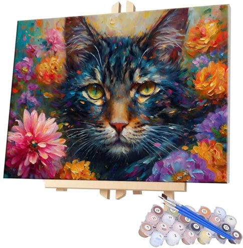 Paint by Numbers for Adults DIY Paint by Numbers Cat Flowers for Beginners Painting by Numbers on Canvas DIY Acrylic Paints Set Paint by Numbers Kits for Adults Perfect for Gifts Decor 28x36in G-445