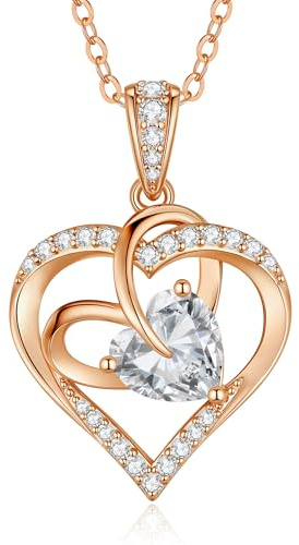 CDE Kette für Damen Ewigkeitsherz Herzkette Rosegold Rhodinierung Halskette | Geburtstags Geschenk für Frauen Geburtsstein Herz Anhänger Schmuck für Frauen Sie für Muttertag Valentinstag Weihnachten