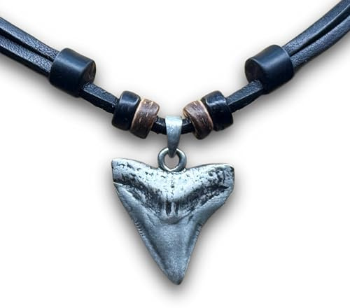 HANA LIMA Haifischzahnkette Haizahnkette Halskette mit Haifischzahn Surferkette Lederkette Surferhalskette Lederhalskette Surfschmuck Herren Damen