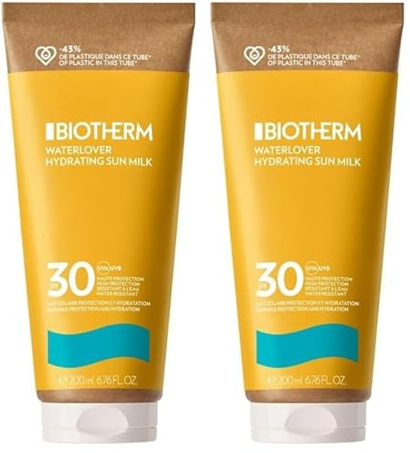 Biotherm Waterlover Hydrating Sun Milk LSF 30, feuchtigkeitsspendende Sonnenschutzmilch für umfassenden Schutz, wasserfeste Sonnenmilch, 200 ml (Packung mit 2)