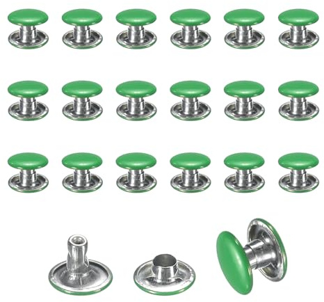 sourcing map Lot de 120 rivets en cuir, rivets à double capuchon de 8 mm, clous tubulaires en métal de 6 mm de hauteur pour réparation et décoration de vêtements, chaussures, sacs, ceintures - Vert