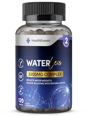 WaterLess 3200mg – High Strength Water Retention Tablets with Taraxacum Officinale Dandelion for Bloating, Natural Detox and Digestion - Traditional Herbal Supplement - 120 Vegan Tablets