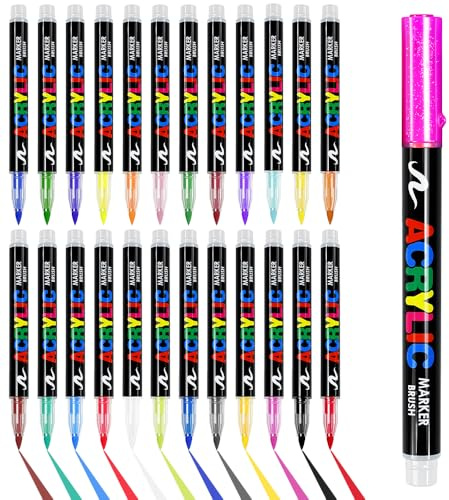 UHETLET 24 Farben Acrylstifte Keramik Bemalen set Porzellanstifte Spülmaschinenfest Keramikstifte Glasmalstifte Glasstifte Pinselstift Wasserfester Keramik stifte Bemalen für Glas Stein Tassen