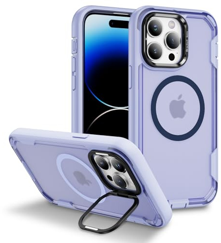 IMEIKONST Cover Magnetica per iPhone 14 Pro Max con Supporto Obiettivo in Metallo, TPU + PC Militare Grado Protezione Antiurto Matte Traslucida Custodia per iPhone 14 Pro Max. Viola Chiaro HYF