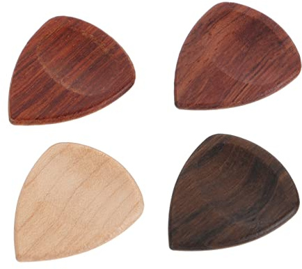 4 Stück Holz Plektren für Gitarren, Dreieckig, Musikinstrumente | Gitarrenzubehör für Akustik und Bassmodelle, Schlichtes Design, Praktische Form, Zubehör für Anfänger