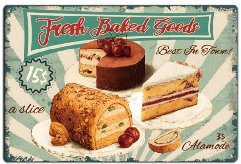 SUPERDANT Plaque Metal Vintage pour Pâtisseries Fraîches Gâteaux Desserts Aliments Plaque Murale Decorative Humoristique Décoration Vintage pour Cafés et Desserts Panneau Decoratif Exterieur Metal
