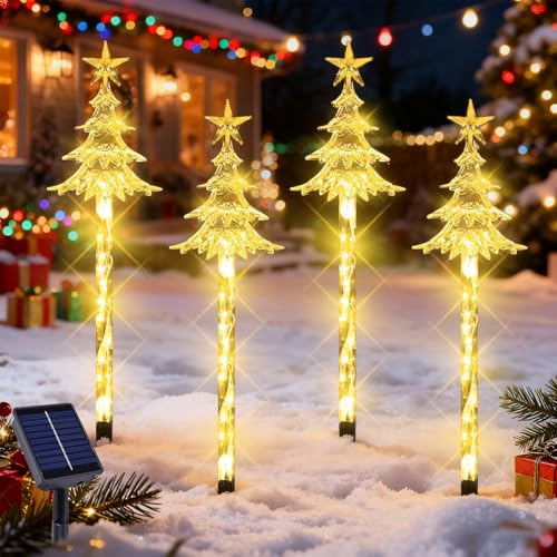 ZeiLaBang Kakadi 4 Stück Solar Weihnachtsbeleuchtung Außen,Weihnachtsbeleuchtung Außen Solar,Solar Weihnachts Lichter Aussen,Lichterketten LED Außen,8 Modi Gartenstecker for Garten Weg Balkon