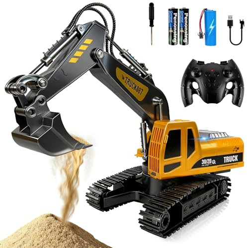Gozuein Escavatore Radiocomandato Giocattolo, Escavatori Radiocomandato 2.4GHz con Luce e Suono, Sand Digger Regali per Compleanno o Natale