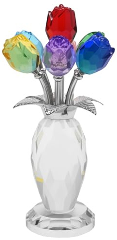 Ollanoos Crystal Forget-Me-Not Flower Figurine, Flower Gifts for Women, Handmade Glass Flower Collectible Ornament for Valentine's Day Wedding Anniversary Mother's Birthday (Multicolor)