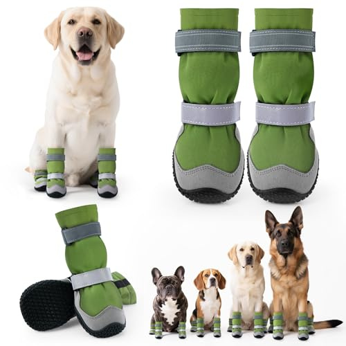 Winter-Schneestiefel für Hunde mit Fleecefutter, Hundeschuhe für mittelgroße und große Hunde, wasserdichte Hundeschuhe und Pfotenschutz, rutschfeste und reflektierende Hundeschuhe für Schnee, Outdoor