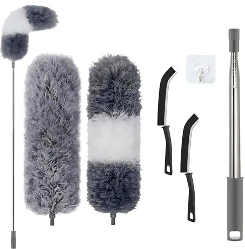 Staubwedel Teleskop Waschbar Mikrofaser Duster Lang Ausziehbar Bis 254cm,6 Stück Staubwedel Lang Ausziehbar,Staubmagnet Verbiegbare Staubfänger Spinnenwebenentferner für hohe Decken Deckenventilator