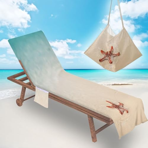 Funda de toalla para silla de playa con bolsillos, tumbona, tumbona, para verano, al aire libre, piscina, jardín, vacaciones (playa, 75 x 210 cm)