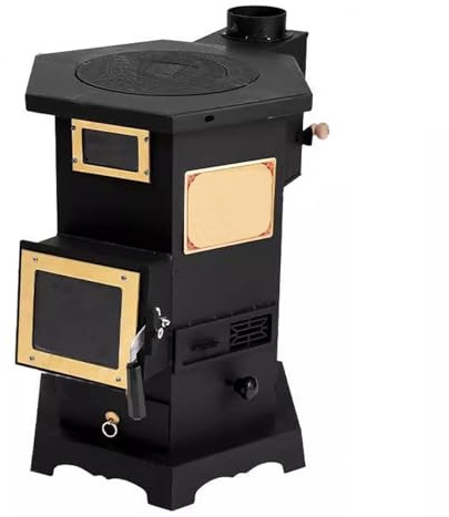 Stufa A Legna Interna Per Riscaldamento Domestico Con Finestra Visibile, Grande Forno E Cassetto Cenere Per Cucina E Calore, Senza Fumo, Altefficienza Termica(300cm chimney)
