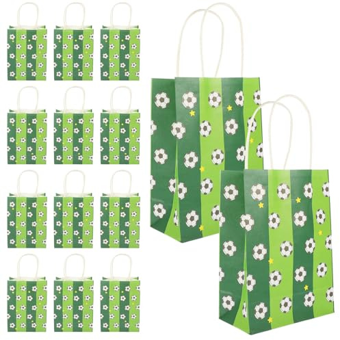 Cabilock 12 Stück Fußball Papiertüten aus Papier mit Grünem Design als Fussball Fest Deko und Wm Party Deko für Geburtstage und Schulveranstaltungen