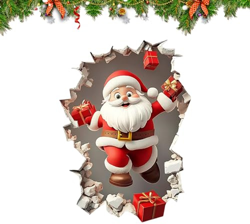 Weihnachts Wandaufkleber | Weihnachtsmann 3D Effekt Heimdekoration,Wandkunst Abziehbilder Party Deko | für Schlafzimmer Büro Party Fenster Küche Wohnzimmer Tür Badezimmer Geburtstag Fotoshootings