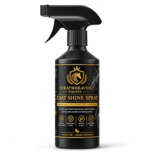 Strathheaven Equine Coat Shine Spray for Horses – Non Greasy Gloss Finish, Dust Repellent, Silky Smooth Coat Grooming Spray for Everyday Use, Shows & Events (500ml/16.9 fl oz)