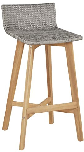 Zentexion Barhocker 2 STK. Massives Akazienholz Barstuhl mit PE-Rattan Sitzfläche und Rückenlehne, wetterfestes Gartensitzmöbel für Terrasse Balkon Outdoor mit Fußstütze und 75 cm Sitzhöhe