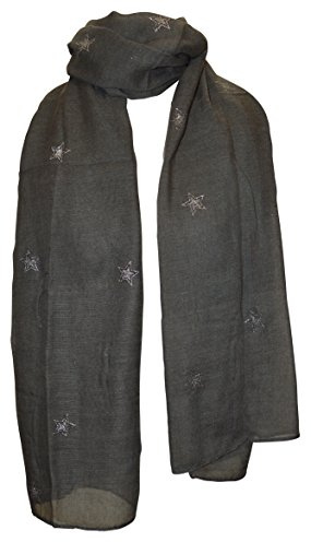 thb Richter XXL Damen Herren Schal Sterne mit Glitzer Glitzerstern Weich Soft Schals Tücher Halstuch Stern Star Baumwolle Stars Tuch Lang