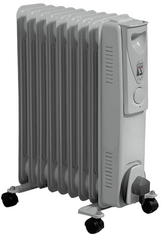 Daewoo 11 Fin 2500W Portable Oil Filled Radiator Heater with Thermostat & Wheels (White)