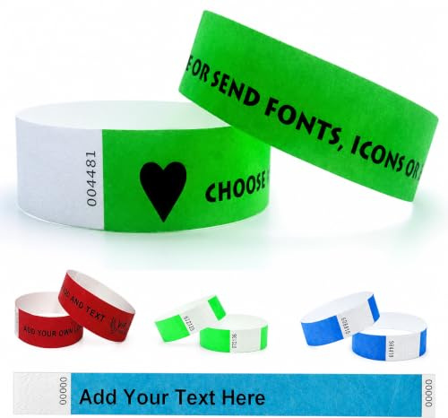 Wristbands Customised Personalised Made with Dupont™ Tyvek® Choose Quantity Colour Text Fonts (3/4 inch 19mm)