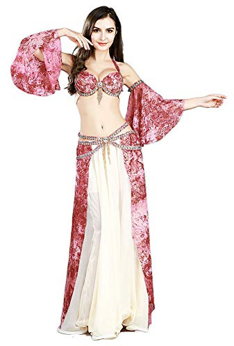 ROYAL SMEELA Belly Dance Costume for Women Chiffon Belly Dancing Skirt Belly Dancing Belt and Bra Armbands Belly Dance Outfit