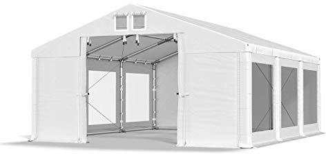 Das Company Tenda per Feste bianco 4x6m Finestre Trasparenti Impermeabile 580 g/m2 PVC Costruzione Winter Plus sul Fondo e Rinforzi Tetto e dell'Ingresso tutto l'anno con cavi d'acciaio
