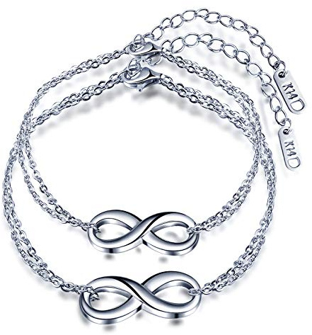 Feilok Damen Edelstahl Infinity Unendlichkeit Symbol Armband Charme Lieben Infinity Zeichen Armreif Fußkettchen Freundschaftsarmband Partnerschaftsarmkette,Silber